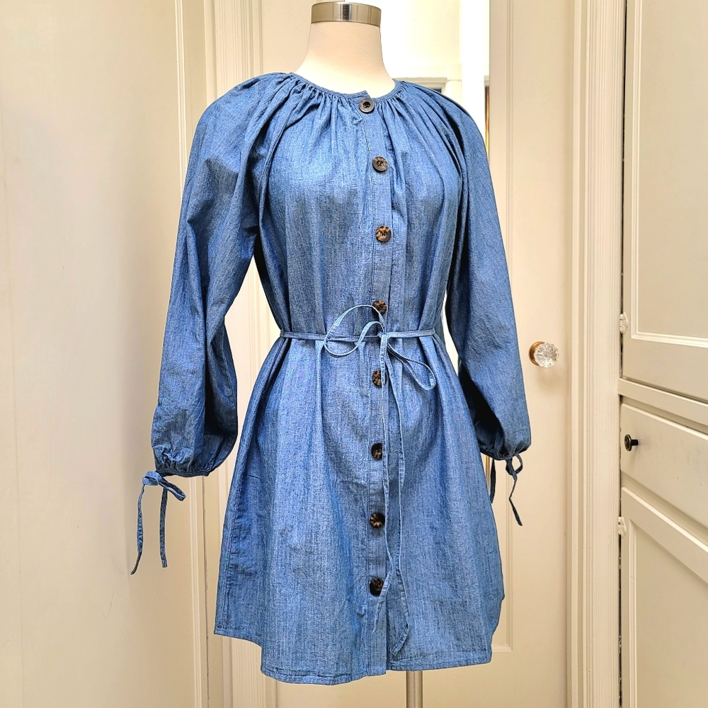 New! J Crew sz M Medium Chambray Blue Button-front Dress NWT